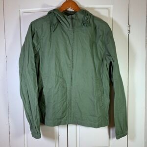 Uniqlo Womens Olive Green Linen Cotton Blend Zip Up‎ Hooded Utility Jacket M